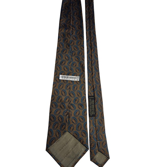 Giorgio Armani Cravatte Silk Geometric Medallion Pattern Mens Neck Tie Brown - Picture 4 of 6